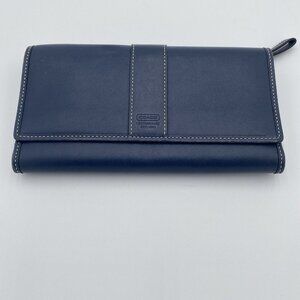 COACH Hamilton leather wallet trifold Nacy Blue Clutch Snap Zipper